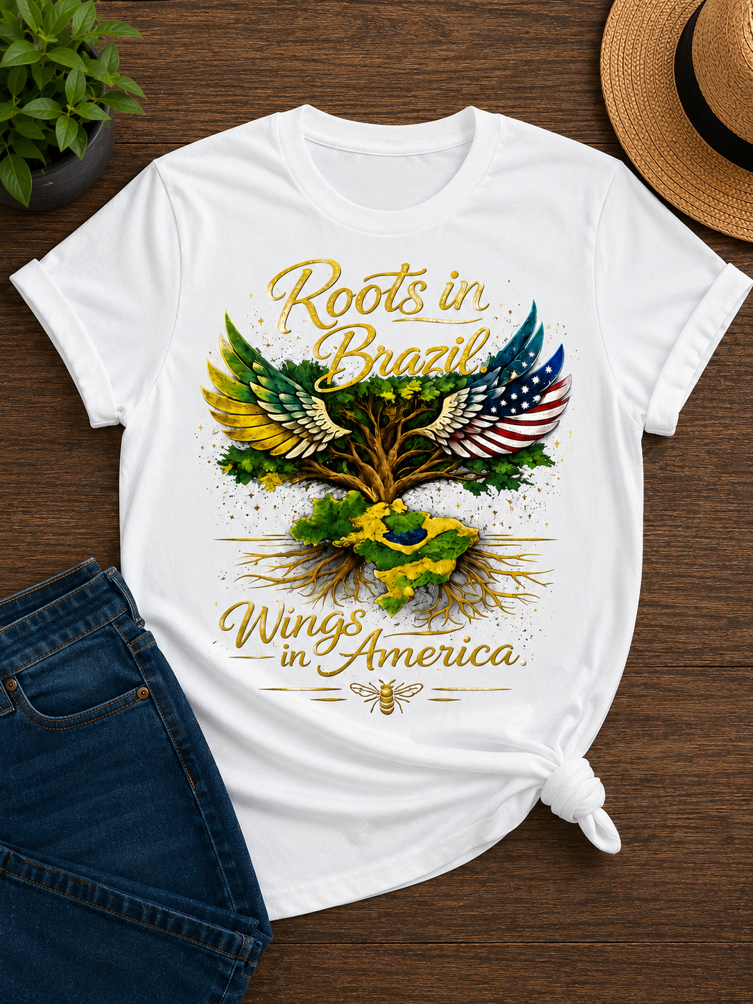 Roots in Brazil, Wings in America | Unisex Graphic T-Shirt