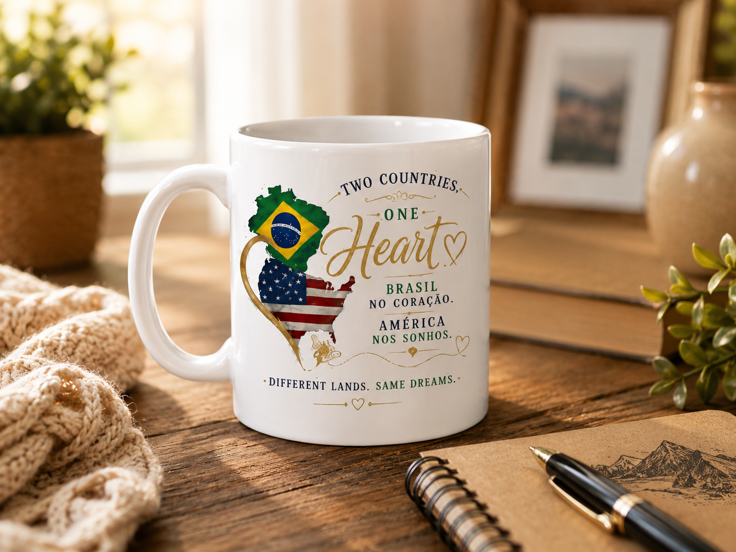Two Countries, One Heart – Brazil & USA 11 oz Mug