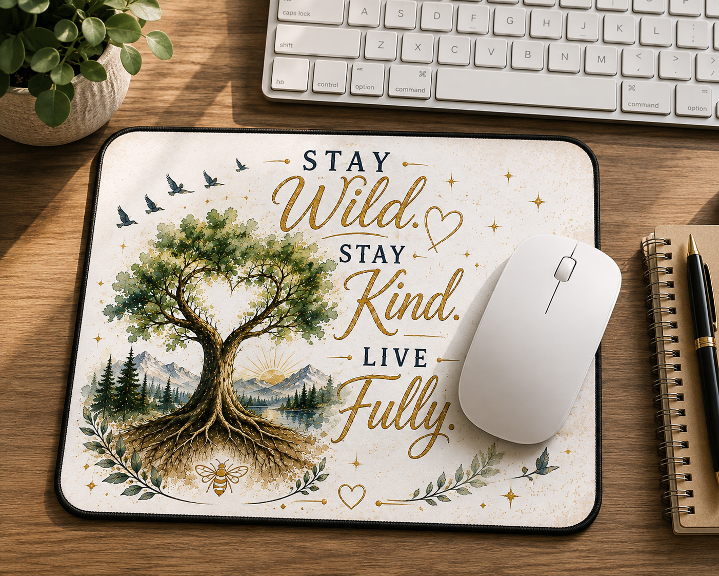 Stay Wild, Stay Kind, Live Fully – Inspirational Mouse Pad