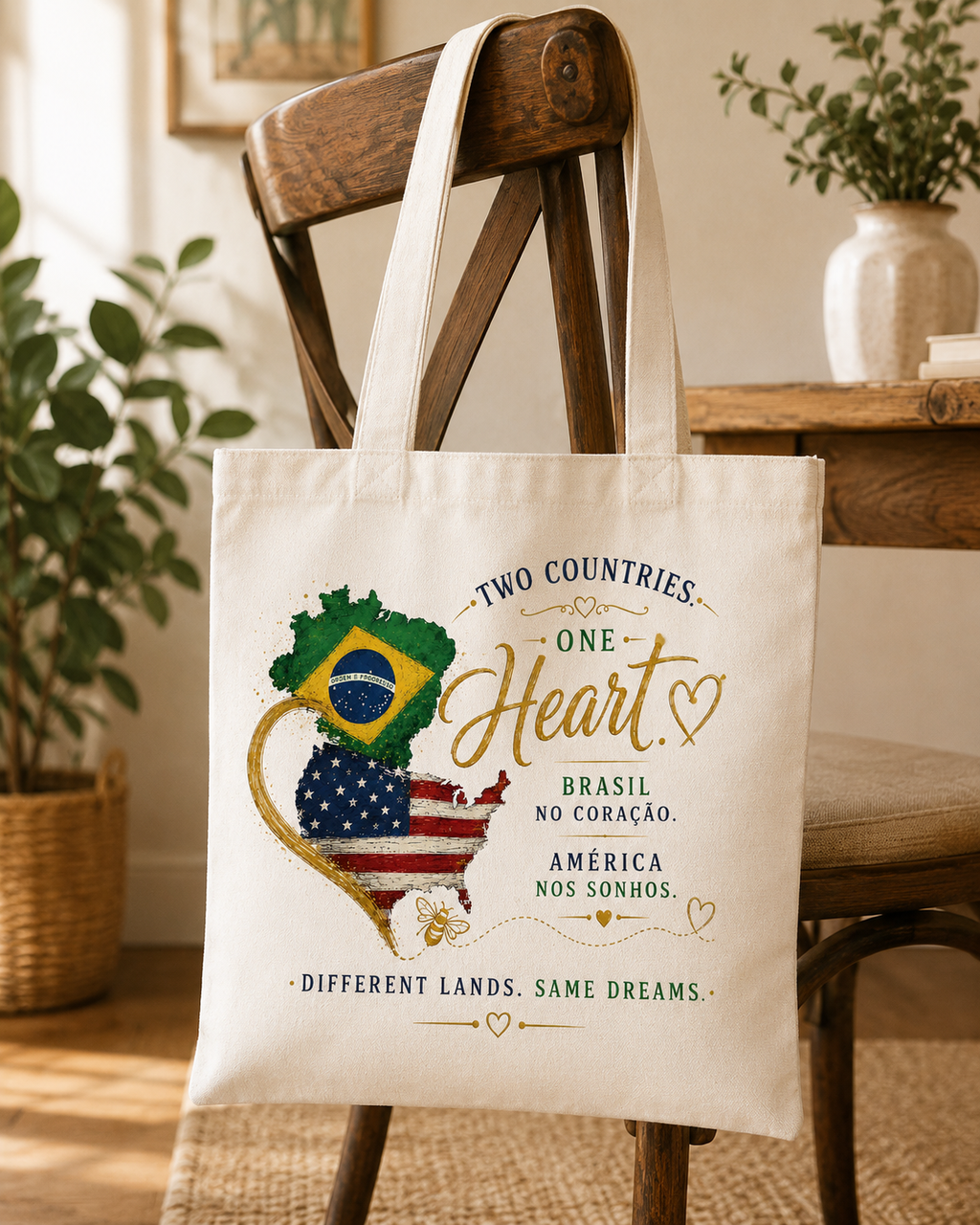 Two Countries One Heart Brazil USA Canvas Tote Bag