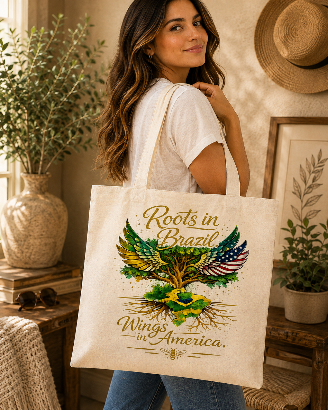 Roots in Brazil Wings in America Canvas Tote Bag