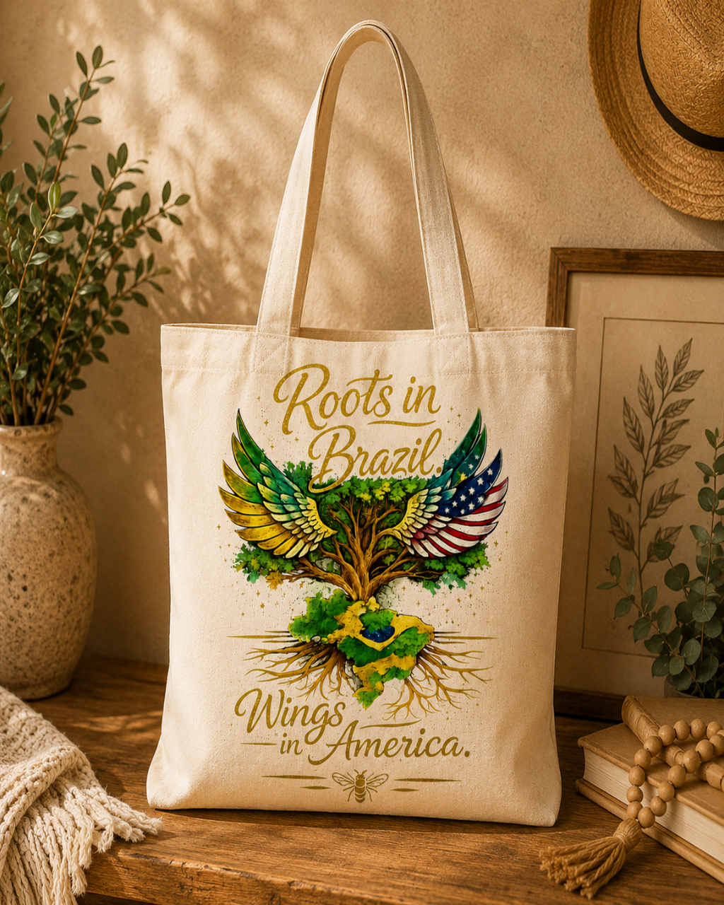 Roots in Brazil Wings in America Canvas Tote Bag