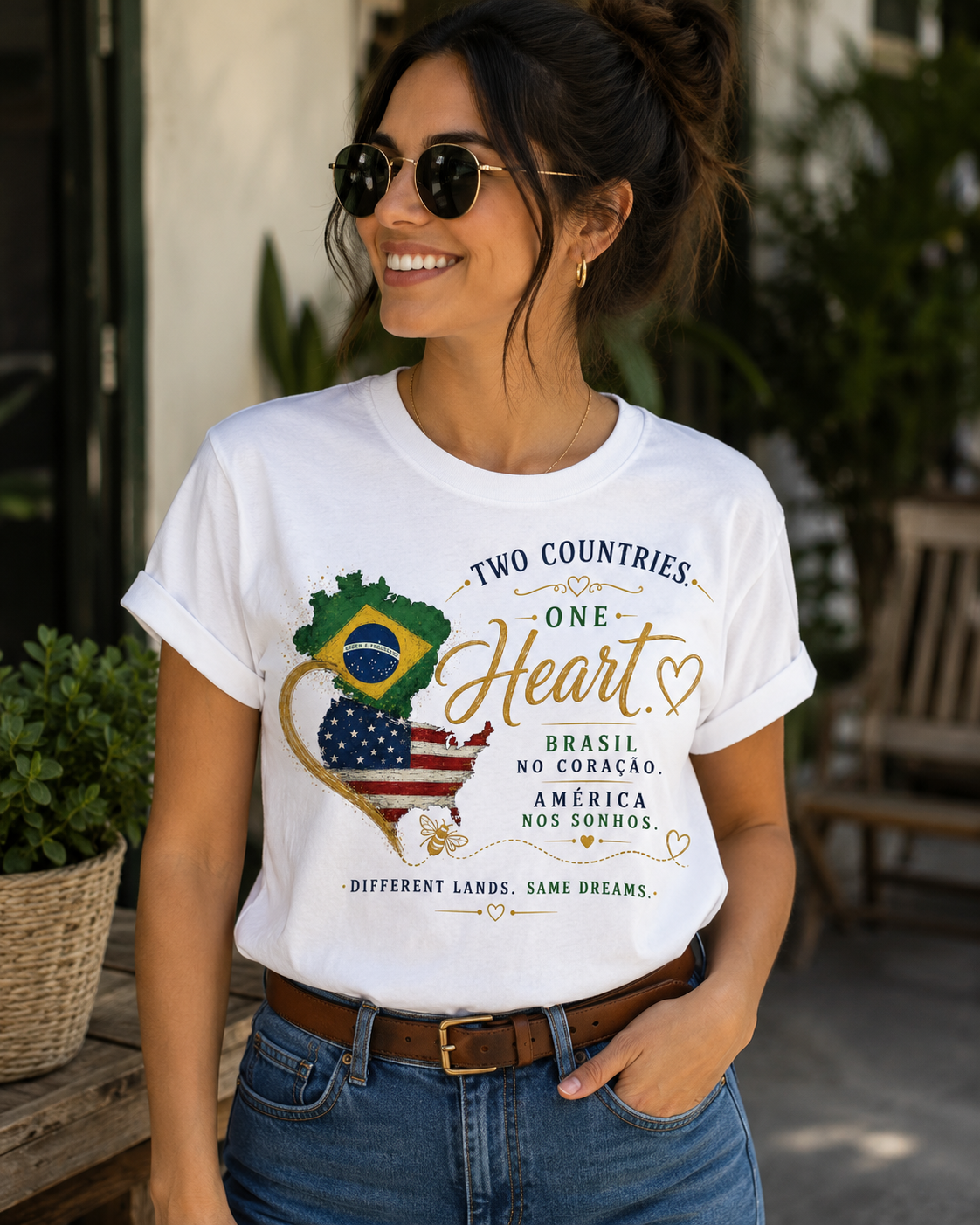 Two Countries. One Heart. | Brazilian American Unisex Graphic T-Shirt