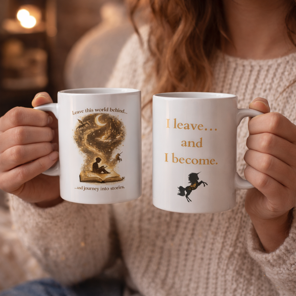 Escape Into Stories – Fantasy Book Lover Mug