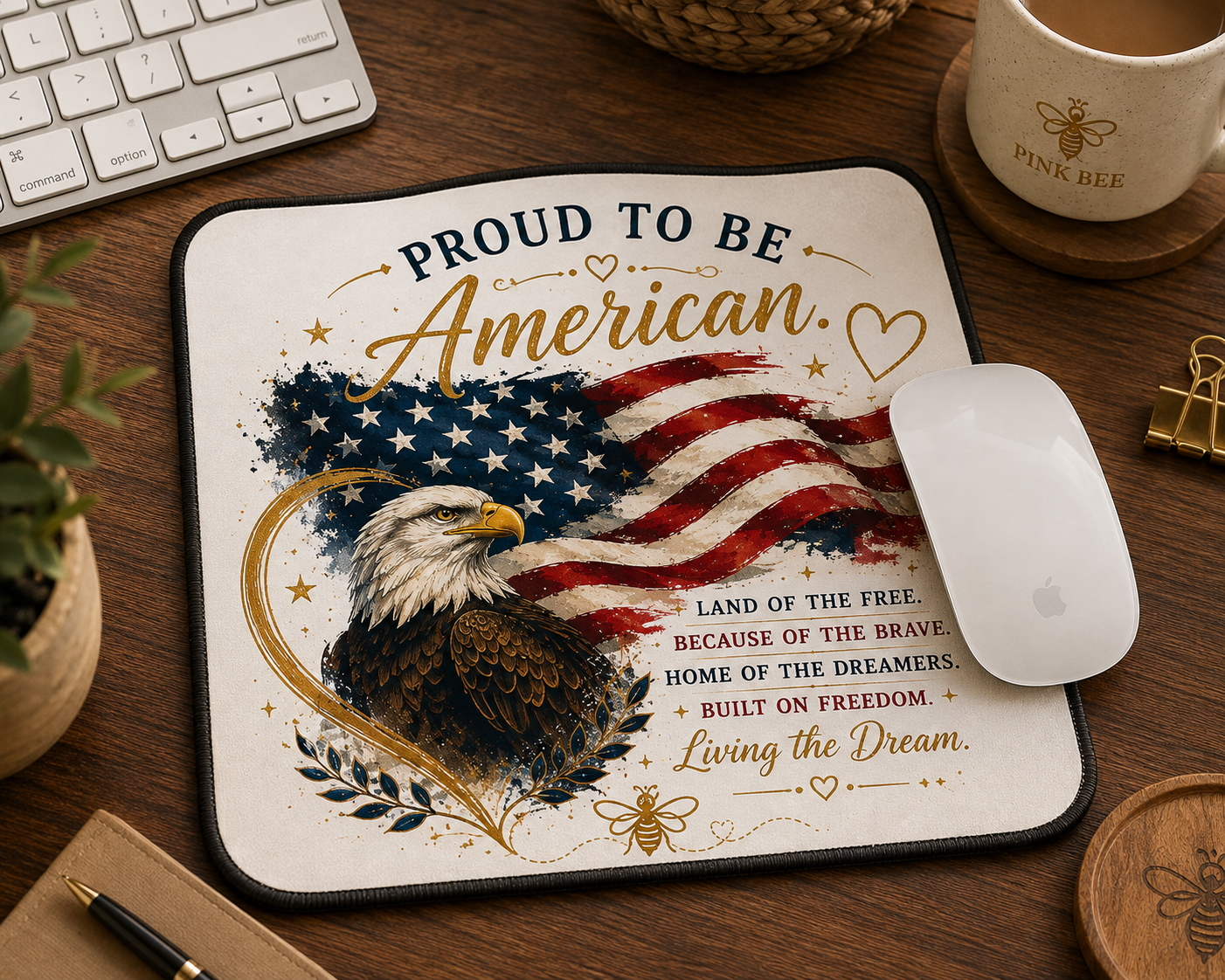 Proud to Be American Mouse Pad – Patriotic Eagle & American Flag Design