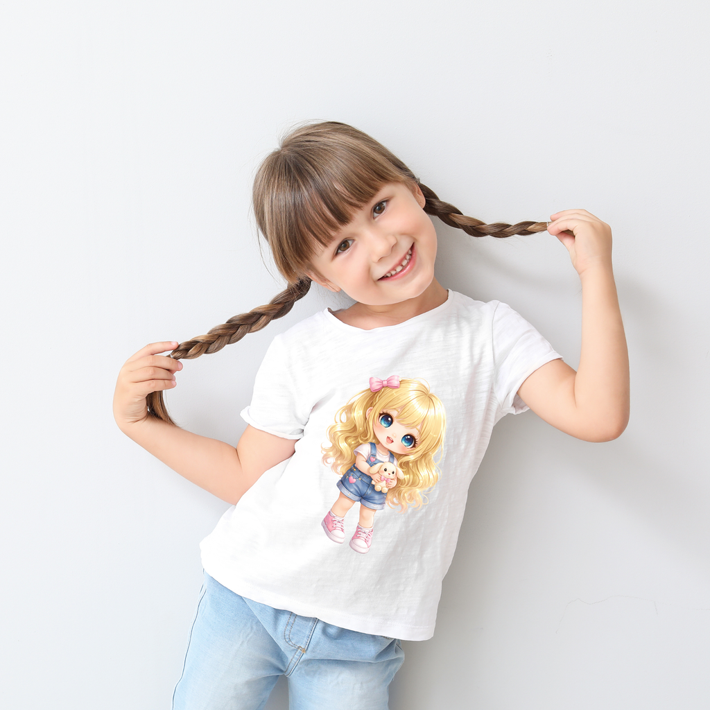 Cute Girl Doll T-Shirt – Toddler & Kids Tee | Pink Bee Collection