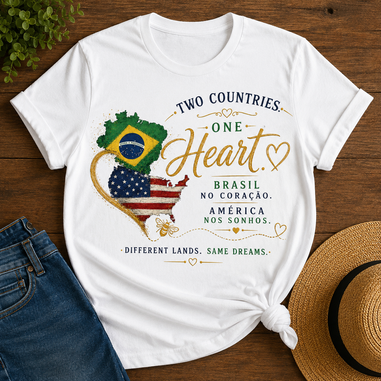 Two Countries. One Heart. | Brazilian American Unisex Graphic T-Shirt