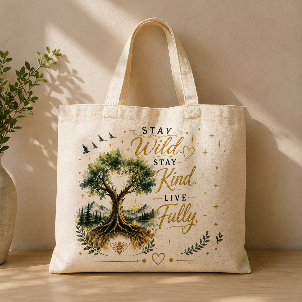Stay Wild Stay Kind Canvas Tote Bag – Nature Inspirational Design