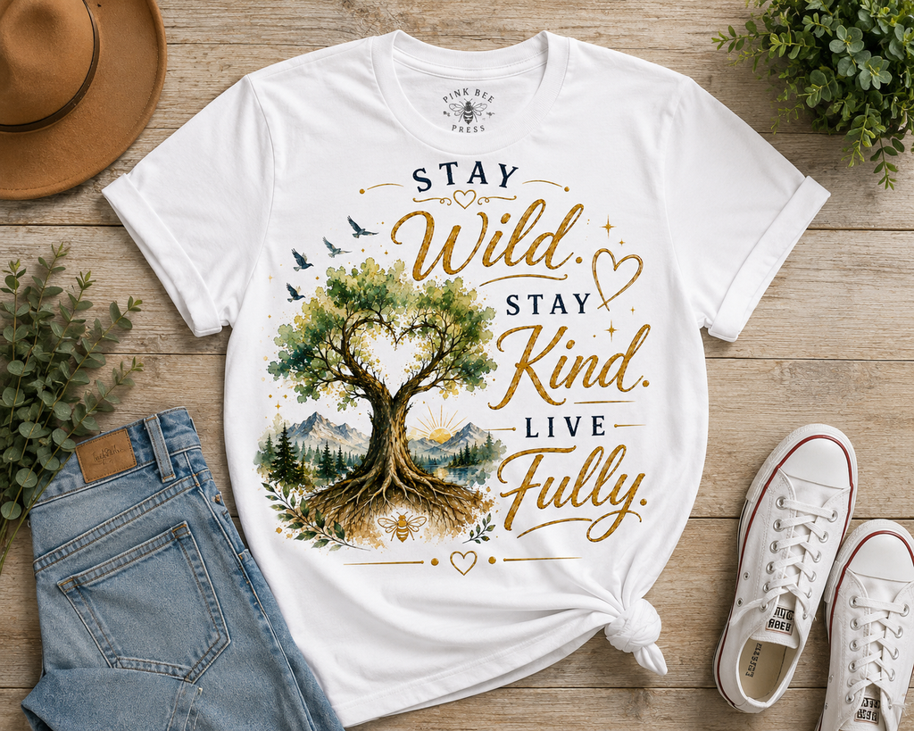Stay Wild. Stay Kind. Live Fully. Nature Inspired Tee