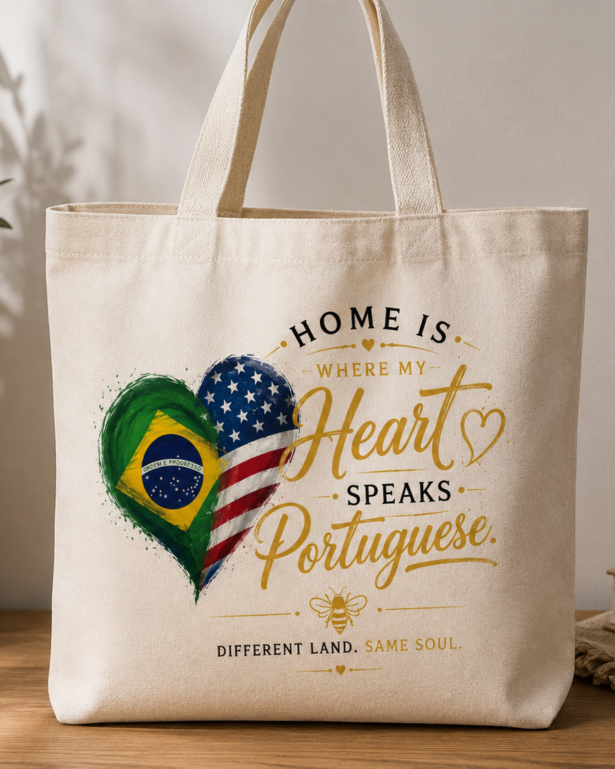 Home Is Where My Heart Speaks Portuguese Canvas Tote Bag