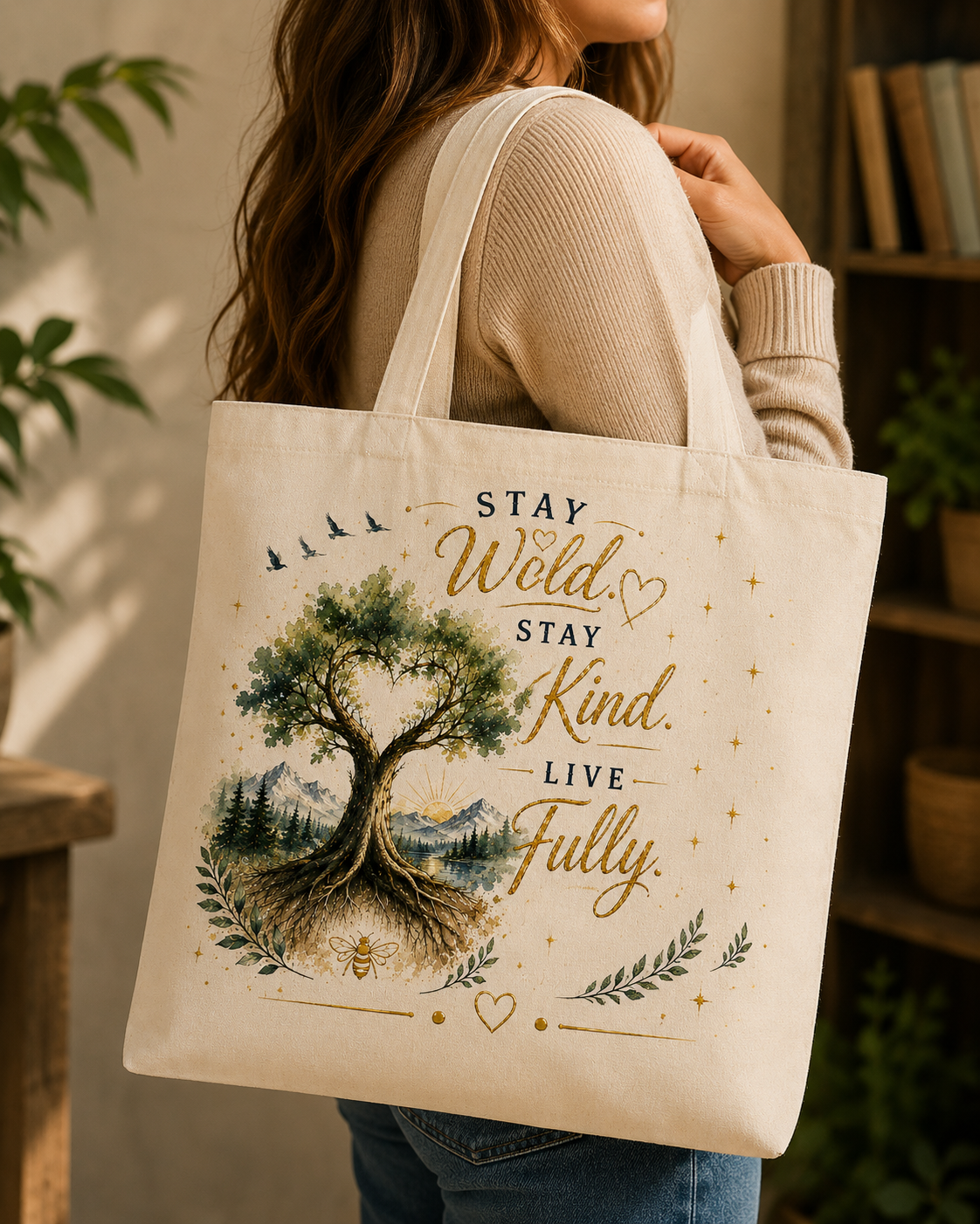 Stay Wild Stay Kind Canvas Tote Bag – Nature Inspirational Design