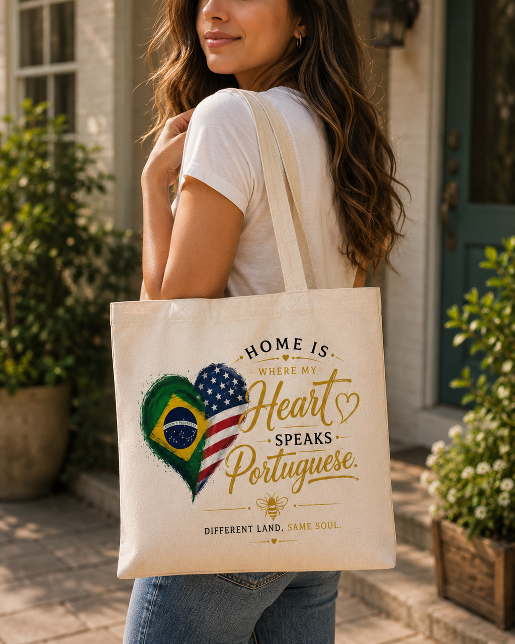 Home Is Where My Heart Speaks Portuguese Canvas Tote Bag
