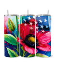 Patriotic Floral Tumbler – American Flag Flower Cup