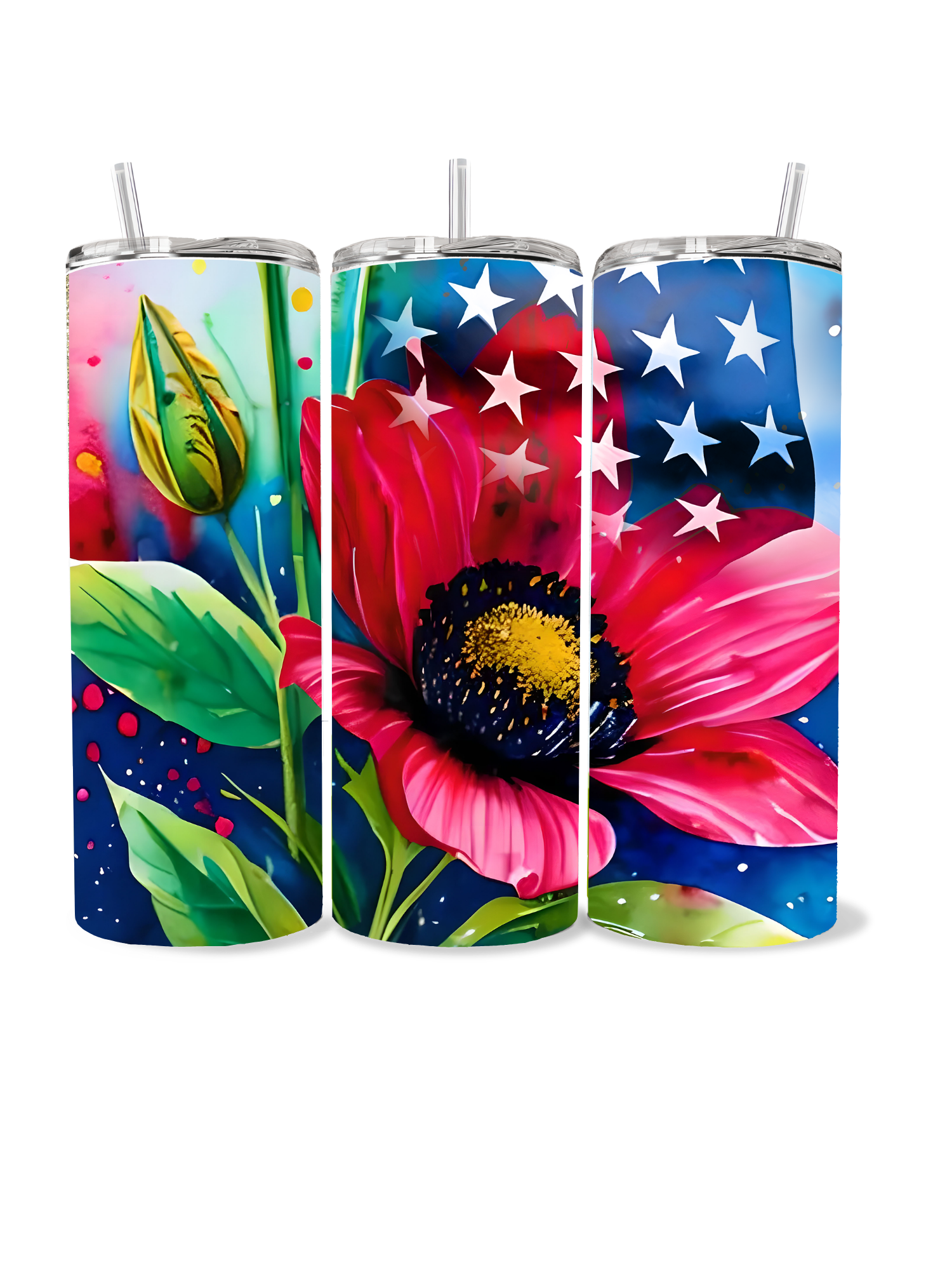 Patriotic Floral Tumbler – American Flag Flower Cup
